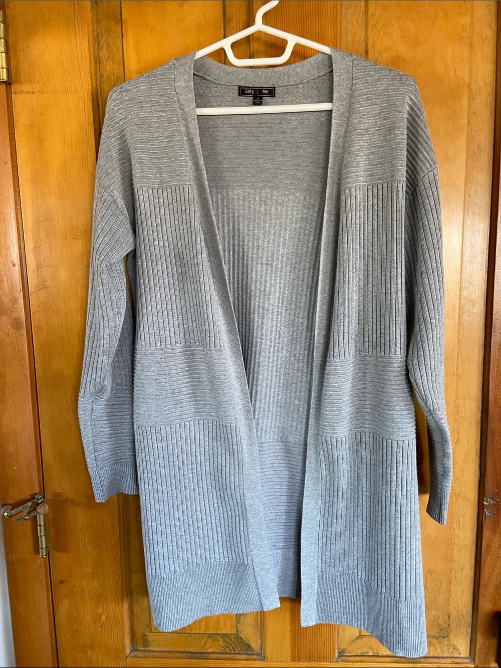 Lety & Me Open-Front Ribbed Light Gray Cardigan